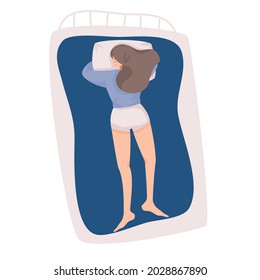 woman sleeping in prone positioning. concept of  sleeping at night, dreaming, comfortable, and relaxing, Flat vector cartoon illustration