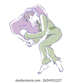 Woman sleeping sideways in pajamas