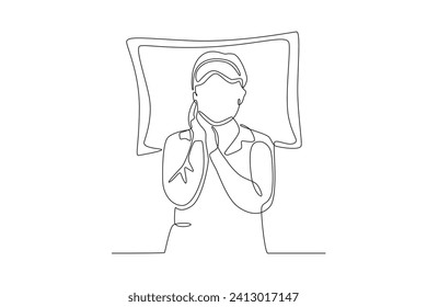 A woman sleeps with her hands on her cheeks. World sleep day one-line drawing