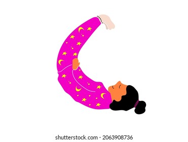 a woman sleeps in a position like a crescent moon