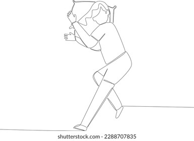 A woman sleeps sideways with one leg folded. Sleep one-line drawing
