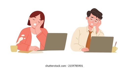 woman sleepy boring sad stress sick exhausted work illustration vector clipart