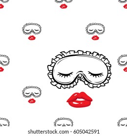Woman sleepy vector emoticons, emoji, smiley icons, characters. Fashion illustrated women's emotional faces seamless pattern.