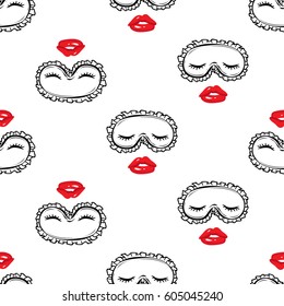 Woman sleepy vector emoticons, emoji, smiley icons, characters. Fashion illustrated women's emotional faces seamless pattern.