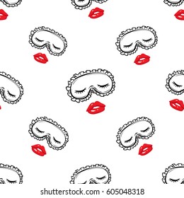 Woman sleepy vector emoticons, emoji, smiley icons, characters. Fashion illustrated women's emotional faces seamless pattern.