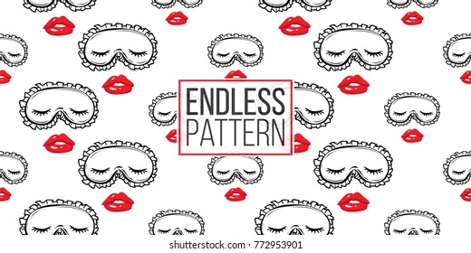 Woman sleepy vector emoticons, emoji, smiley icons, characters. Fashion illustrated women's emotional faces seamless pattern.