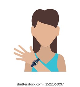 woman with smart watch technology vector illustration design