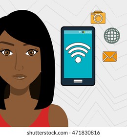 woman smartphone app global vector illustration graphic eps 10