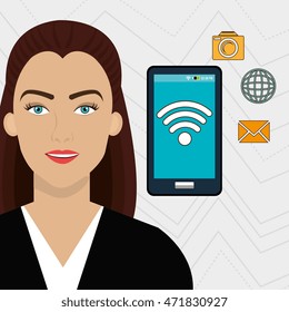 woman smartphone app global vector illustration graphic eps 10