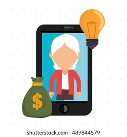woman smartphone bag money