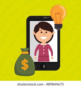 woman smartphone bag money