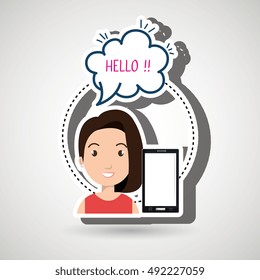 woman smartphone bubble speech