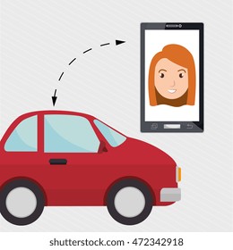 woman in smartphone with car web vector illustration design