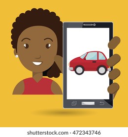 woman with smartphone and car web vector illustration design