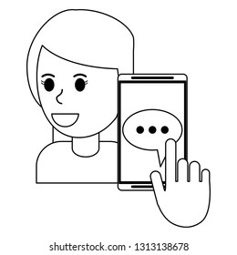 woman and smartphone chat black and white
