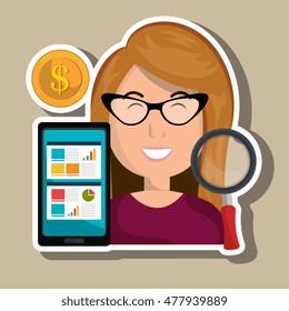 woman smartphone coins icon