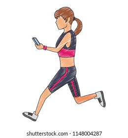 Woman with smartphone faceless scribble