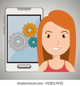 woman smartphone gear isolated icon design, vector illustration  graphic 