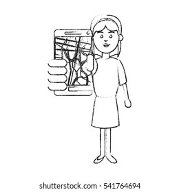 Woman and smartphone with gps app design