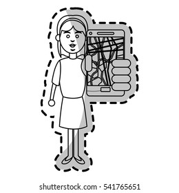 Woman and smartphone with gps app design
