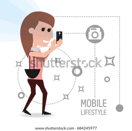 woman with smartphone in the hand and technological apps