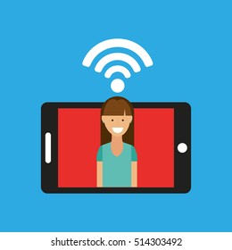 woman smartphone internet wifi free icon vector illustration eps 10