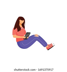 Woman With Smartphone, Online Customer Flat Color Vector Faceless Character. Girl In Casual Clothes, Female Making Online Order Isolated Cartoon Illustration For Web Graphic Design And Animation