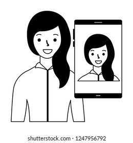 woman smartphone scan process identification