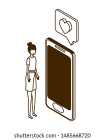 woman with smartphone screen and email notifications
