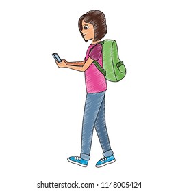 Woman with smartphone scribble
