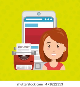 woman smartphone search new vector illustration design