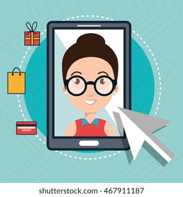 woman smartphone shopping online vector illustration graphic