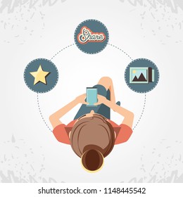 woman with smartphone social media icons