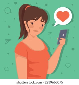woman with smartphone social media icons