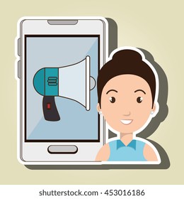 woman smartphone and speaker isolated icon design, vector illustration  graphic 