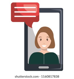 woman with smartphone and speech bubble
