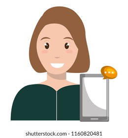 woman with smartphone and speech bubble
