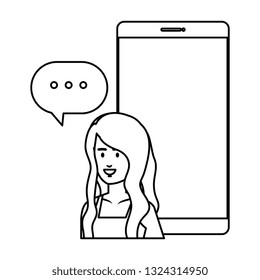 woman with smartphone and speech bubble
