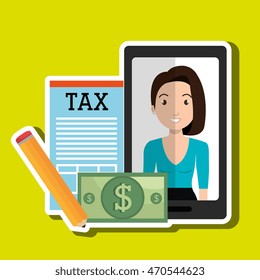 woman smartphone tax dollar vector illustration eps 10