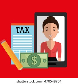 woman smartphone tax dollar vector illustration eps 10