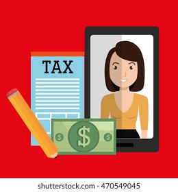 woman smartphone tax dollar vector illustration eps 10
