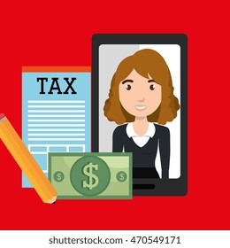 woman smartphone tax dollar vector illustration eps 10