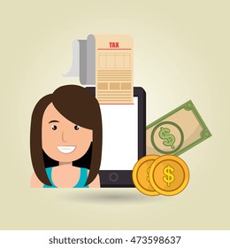 woman smartphone taxes money vector illustration eps 10