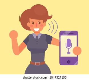 Woman, smartphone, voice command