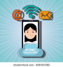 woman smartphone wifi service vector illustration graphic