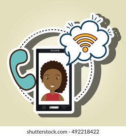 woman smartphone wifi and telephone