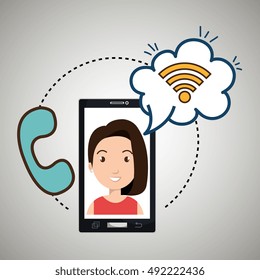 woman smartphone wifi and telephone