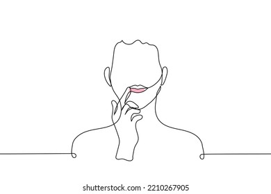 Woman Smears Balm On Her Lips With Her Finger - Face Line Art Vector. The Concept Of Natural Cosmetics, Lip Balm, Beauty Treatments