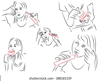 woman smears cream from a tube on the face and wrinkles