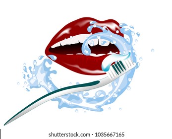 Woman smile and the toothbrush